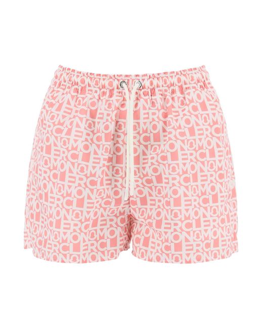 Moncler Pink Basic Logo Shorts In Technical Fabric