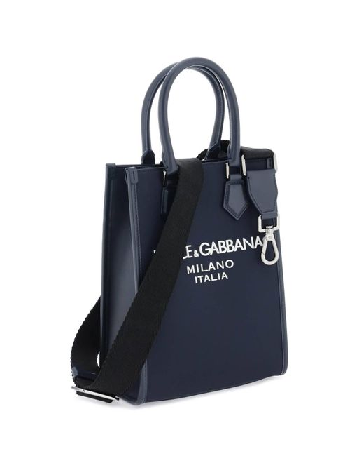 Dolce & Gabbana Blue Small Nylon Tote Bag With Logo for men