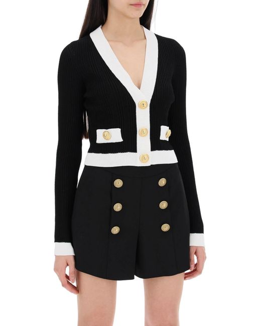 Balmain Black Knitted Cardigan With Embossed Buttons