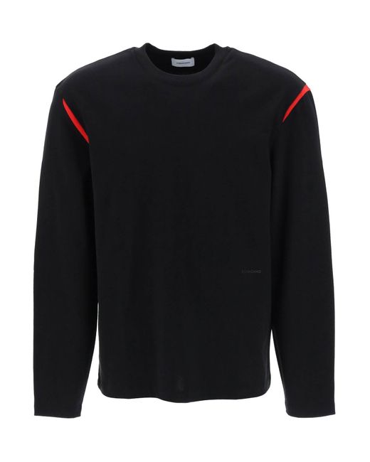 Ferragamo Black Long-sleeved T-shirt With Contrasting Inlays for men