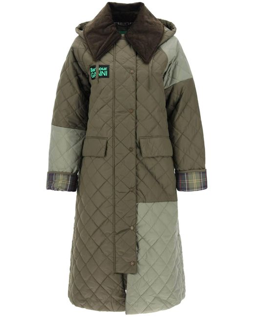 BARBOUR X GANNI Green Trench Trapuntato Burghley