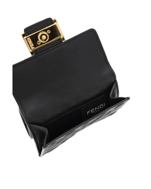 Fendi Black Nappa Leather Micro Tri-fold Wallet