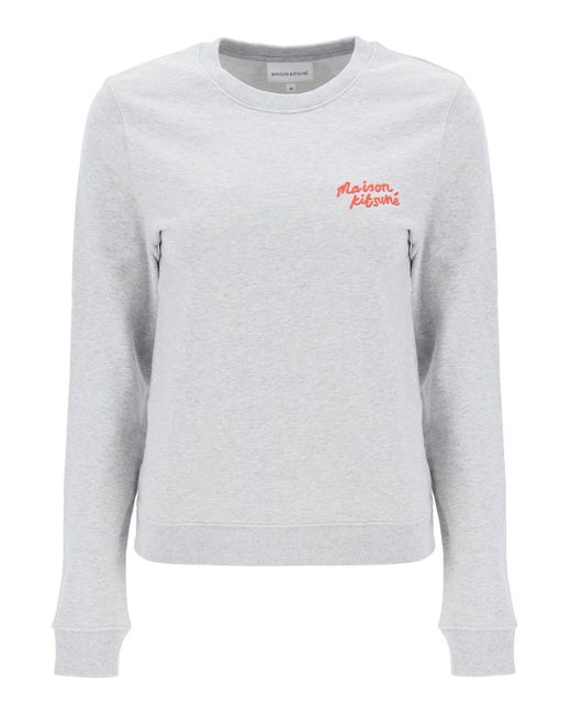 Maison Kitsuné Gray Crew-Neck Sweatshirt With Logo Lettering