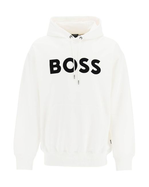 Boss White 'Sullivan' Logo Hoodie for men