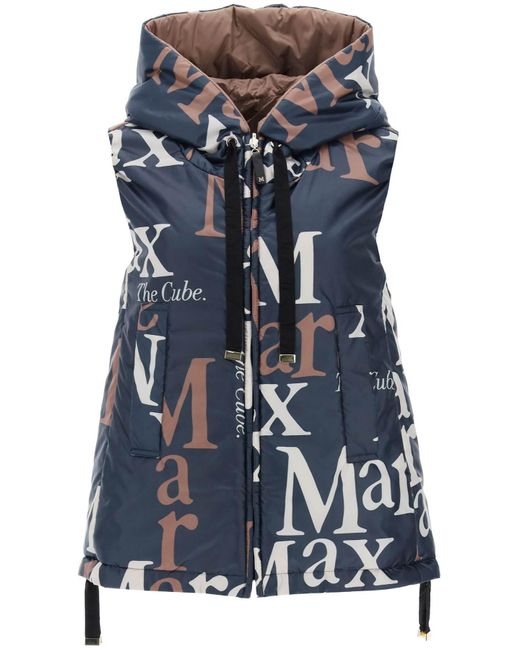Max Mara The Cube Blue Logos Reversible Windbreaker Vest