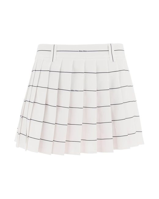 Miu Miu White Pleated Mini Skirt In Crepe Sablé