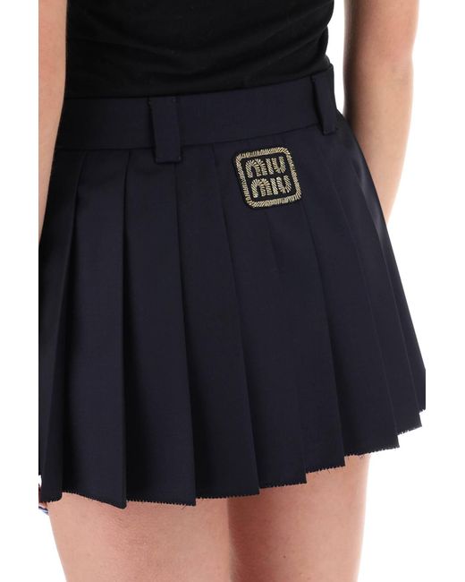 Miu Miu Blue Batavia Pleated Mini Skirt
