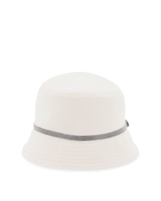 Brunello Cucinelli White Shiny Band Bucket Hat With