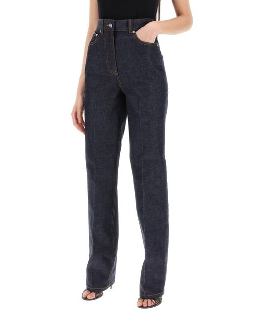 Ferragamo Blue Straight Jeans With Contrasting Stitching Details