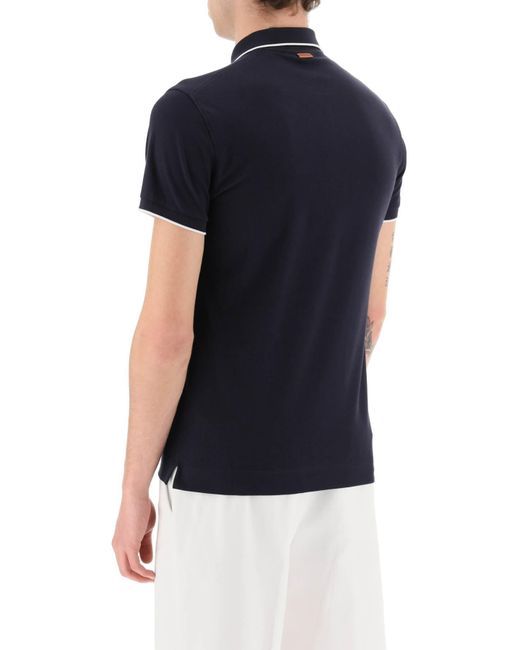 Zegna Blue Logoed Cotton Polo Shirt for men