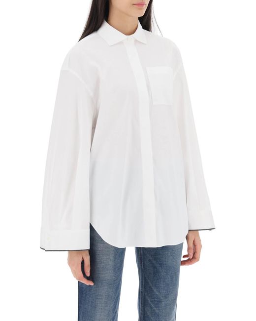 Brunello Cucinelli White Wide Sleeve Shirt With Shiny Cuff Details