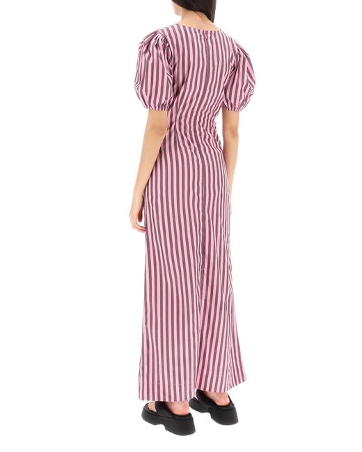 Ganni Purple Striped Maxi Dress With Cut-Outs