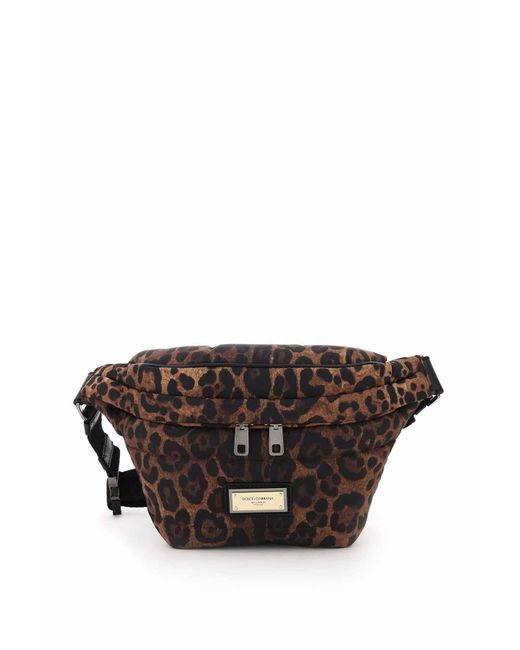 Dolce & Gabbana Brown Leopard-Print Nylon Beltbag for men