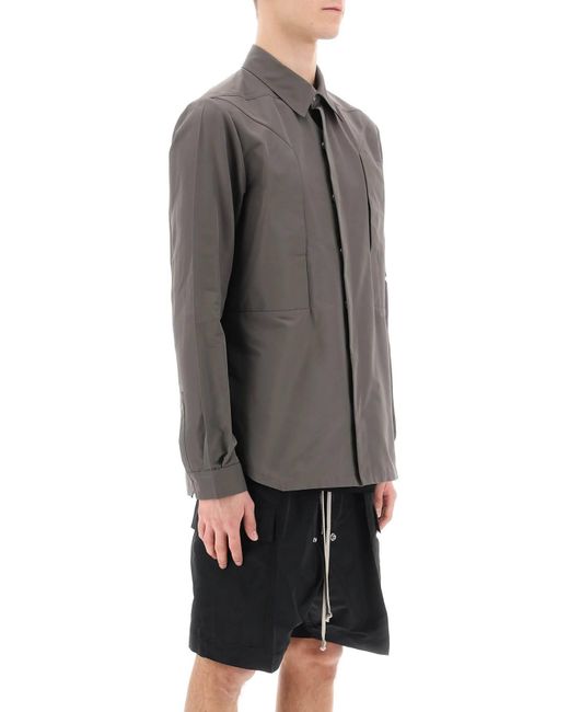 Rick Owens Gray Faille Overshirt With Fog Pockets for men