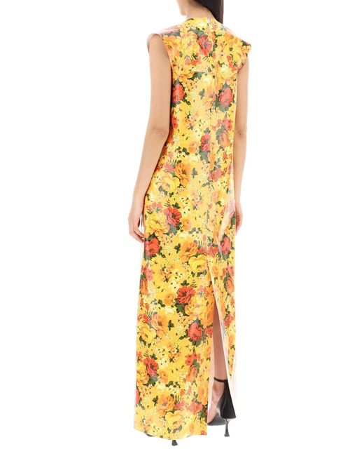 Balenciaga Metallic Maxi Sleeveless Faux Vinyl Floral Dress