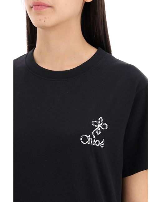 T-Shirt Con Ricamo Logo A Contrasto di Chloé in Black