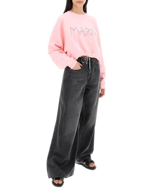 Marni Pink "Organic Cotton Sweatshirt With Hand-Embroid