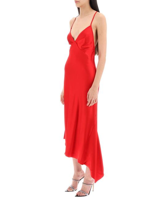 N°21 Red Satin Slip Dress With Asymmetrical Hem