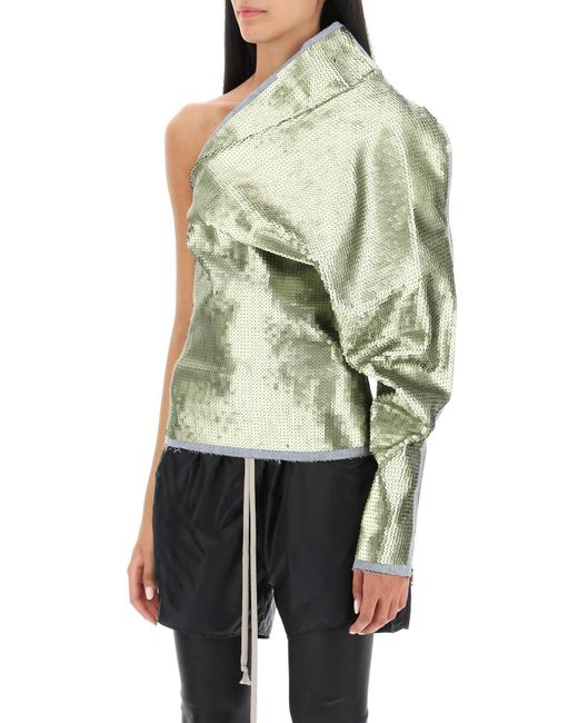 Rick Owens Green Sequined One-Shoulder Top