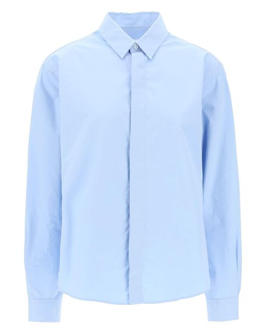 AMI Blue "Cotton Shirt With Embroidered Logo" for men