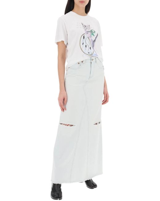 MM6 by Maison Martin Margiela White Distressed Denim Maxi Skirt In
