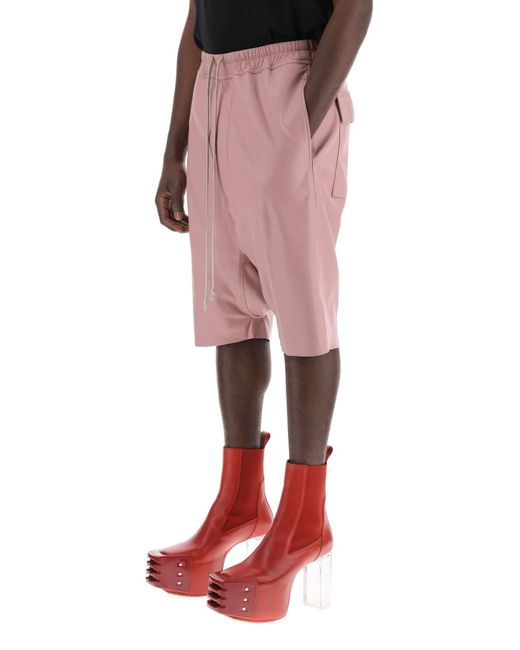 Rick Owens Pink Leather Bermuda Shorts for men