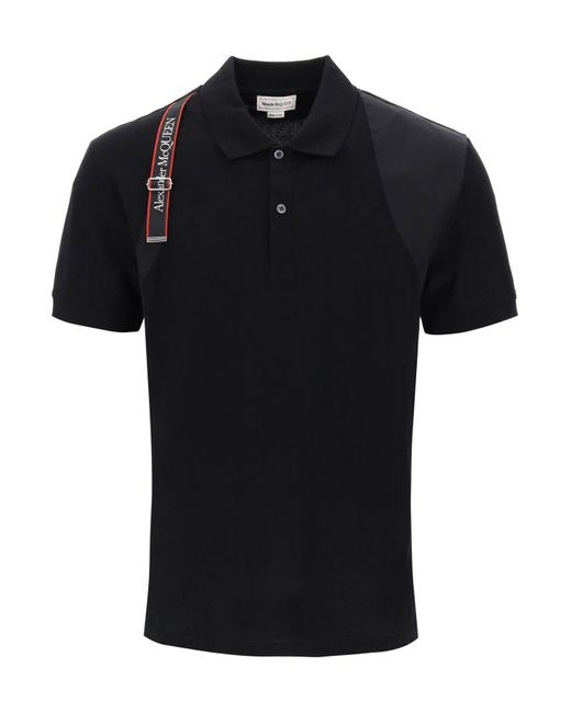 Alexander McQueen Harness Polo Shirt In Piqué With Selvedge Logo in