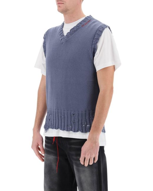 Marni Blue Destroyed Effect Vest In Cotton for men