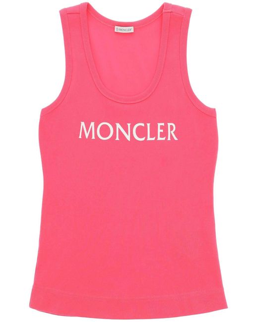 Moncler Pink Basic Logo Print Tank Top