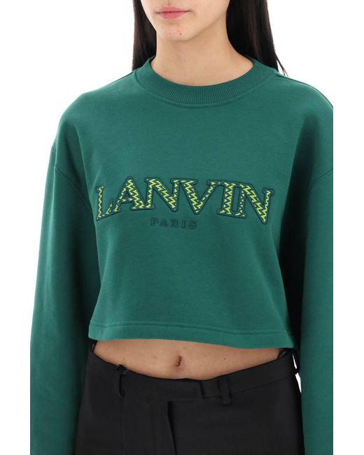 Felpa Cropped Con Logo Ricamato di Lanvin in Green