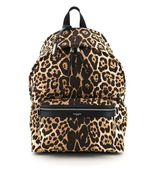 Saint Laurent Black City Canvas Leopard Backpack for men