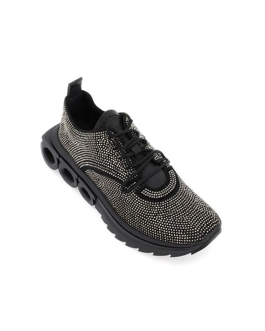 Ferragamo Black Running Sneakers With Rhinestones