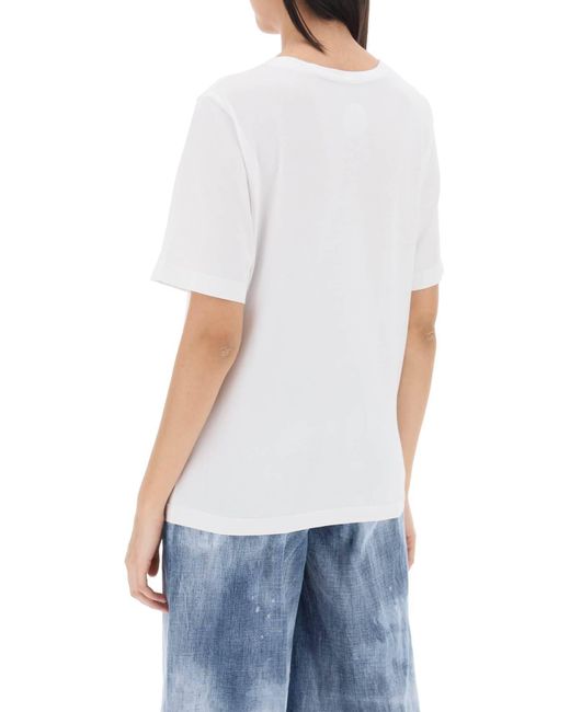 DSquared² White T Shirt With Rhinestone Logo