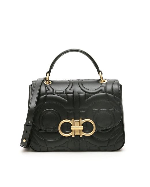 Ferragamo Leather Quilted Gancini Top Handle Bag in Black Lyst