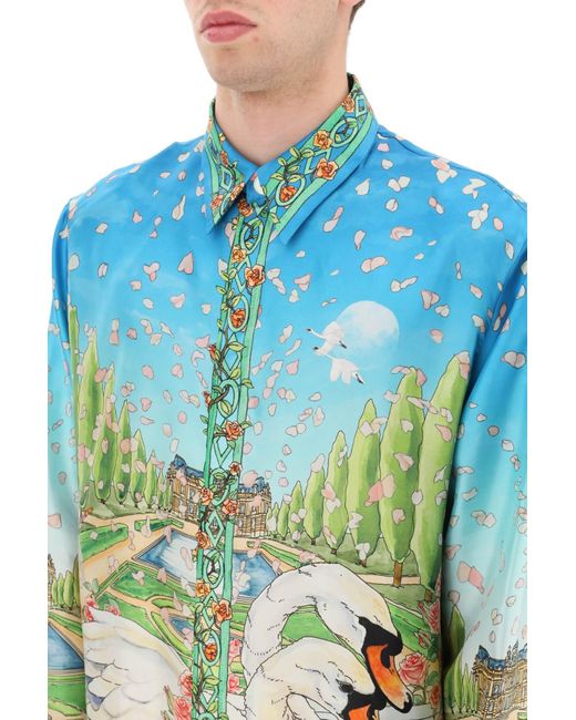 CASABLANCA L'amour En Fleur Printed Silk Shirt in Blue for Men | Lyst