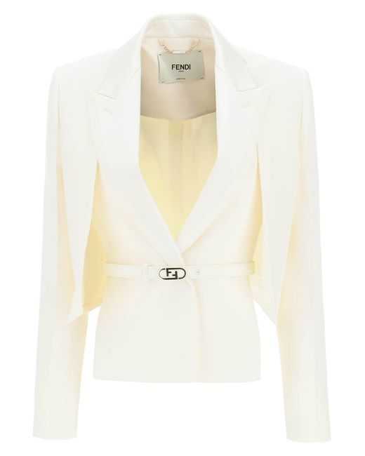 Fendi White Multilayer Short Jacket 40 Wool,silk