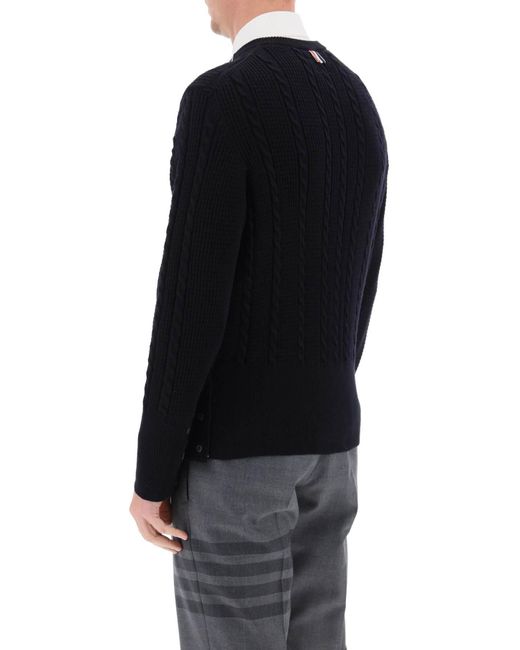 Thom Browne Black Cable Wool Sweater With Rwb Detail for men