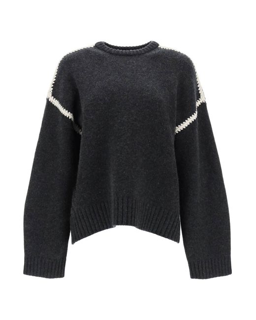 Totême  Black Toteme Sweater With Contrast Embroideries