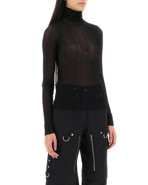 Givenchy Black Turtleneck Sweater In Transparent Knit