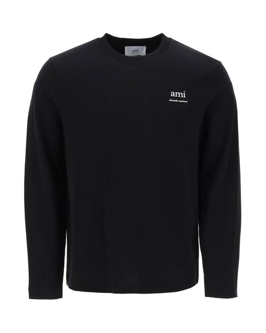 AMI Black Long-Sleeved Cotton T-Shirt For