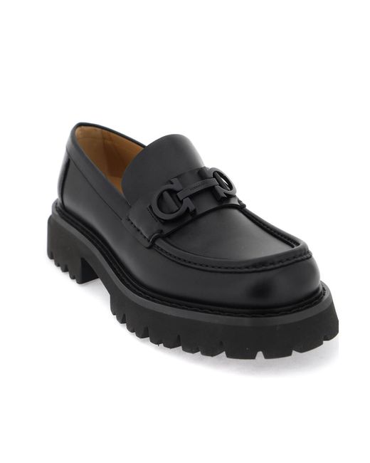 Ferragamo Black Gancini Loafers for men