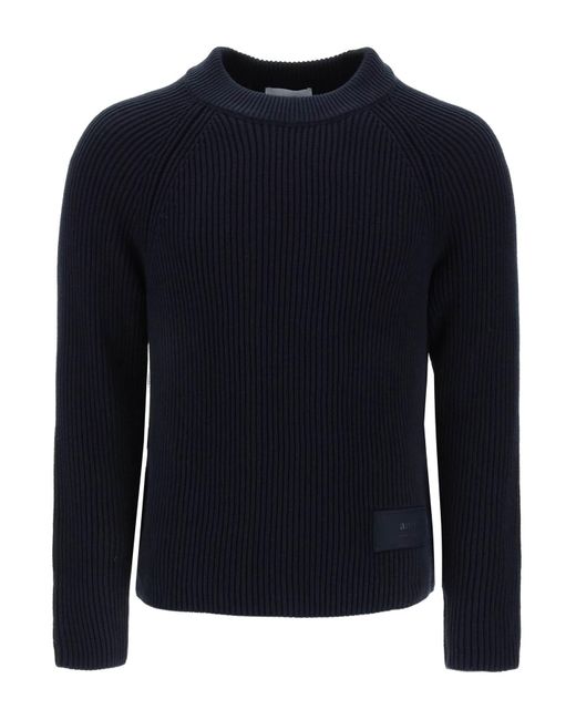 AMI Blue Cotton And Wool Crew Neck Sweater for men
