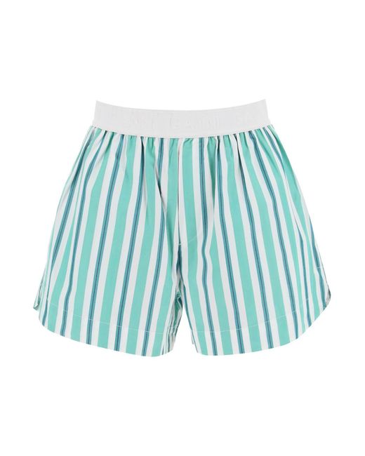 Ganni Blue Striped Shorts With Elastic Waistband