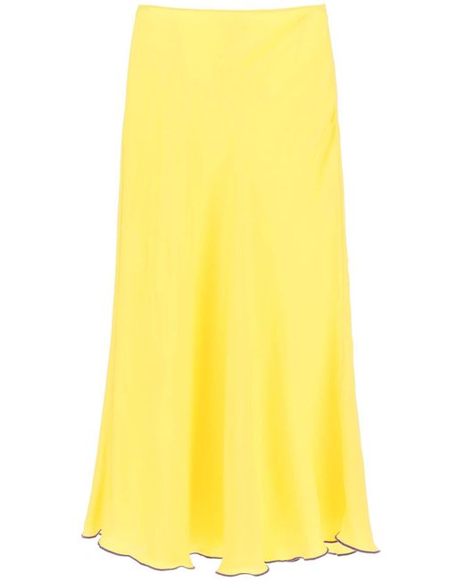 Siedres Yellow 'Prim' Satin Midi Skirt