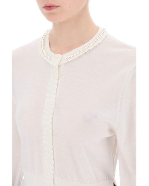 Simone Rocha White Cropped Cardigan With Pearls