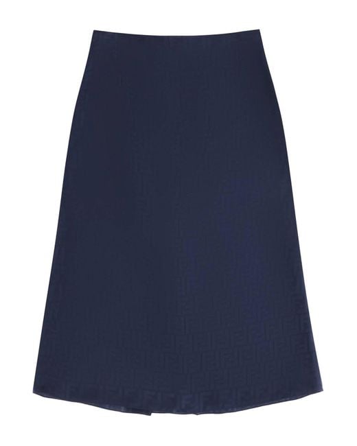 Fendi Blue Ff Jacquard Satin Pencil Skirt
