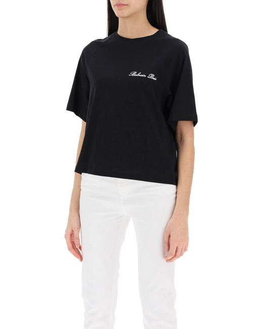 Balmain Black Cropped T-shirt With Logo Embroidery