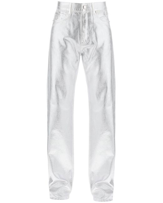 Ferragamo White Metallic Denim Jeans for men