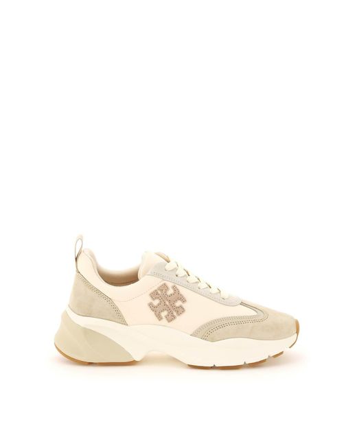 Tory Burch Suede And Nylon Good Luck Sneakers in Beige (Natural) | Lyst