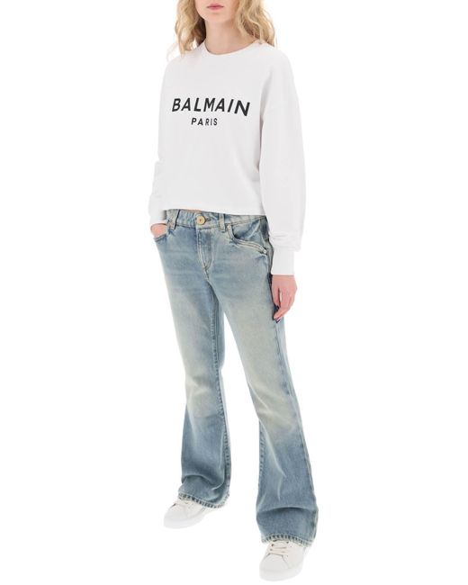 Balmain White Logo Organic Cotton Cropped Sweatshirt